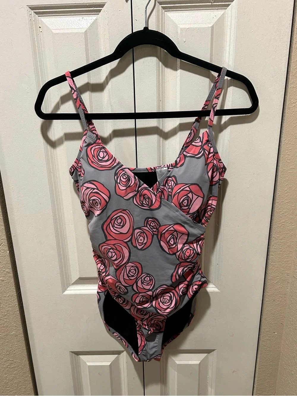 Garnet Hill Floral Tummy Control Rose One Piece Swimsuit , size 4